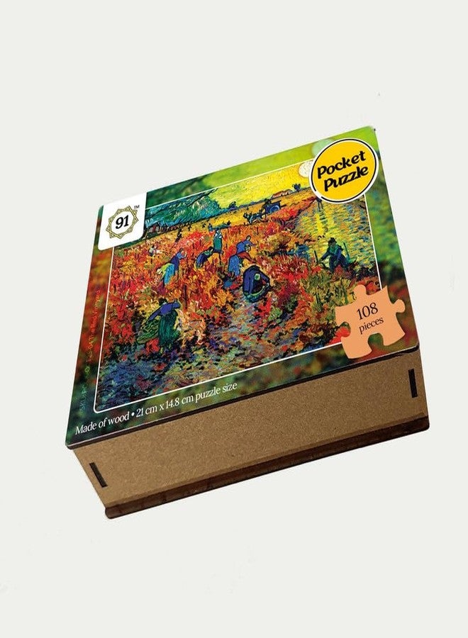 91Knots | The Red Vineyard by Vincent Van Gogh 108 Pieces Premium Wooden Small Jigsaw Puzzle for Adults & Teens | Classical Art Brain Teaser | Mindfulness Activity | Travel-Friendly Gift - Image 5
